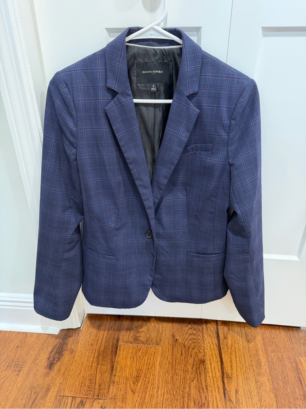 Banana Republic Navy Plaid Single-Button Blazer